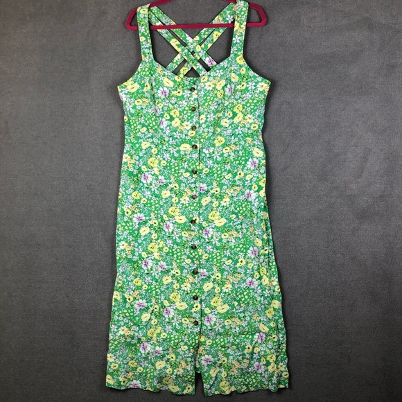 LOFT Dresses & Skirts - Loft floral sleeveless crossover back buttons midi dress size 16